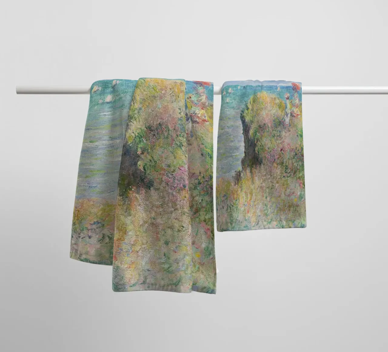 Cliff Walk at Pourville (1882) by Claude Monet. towel by Monet Art Prints