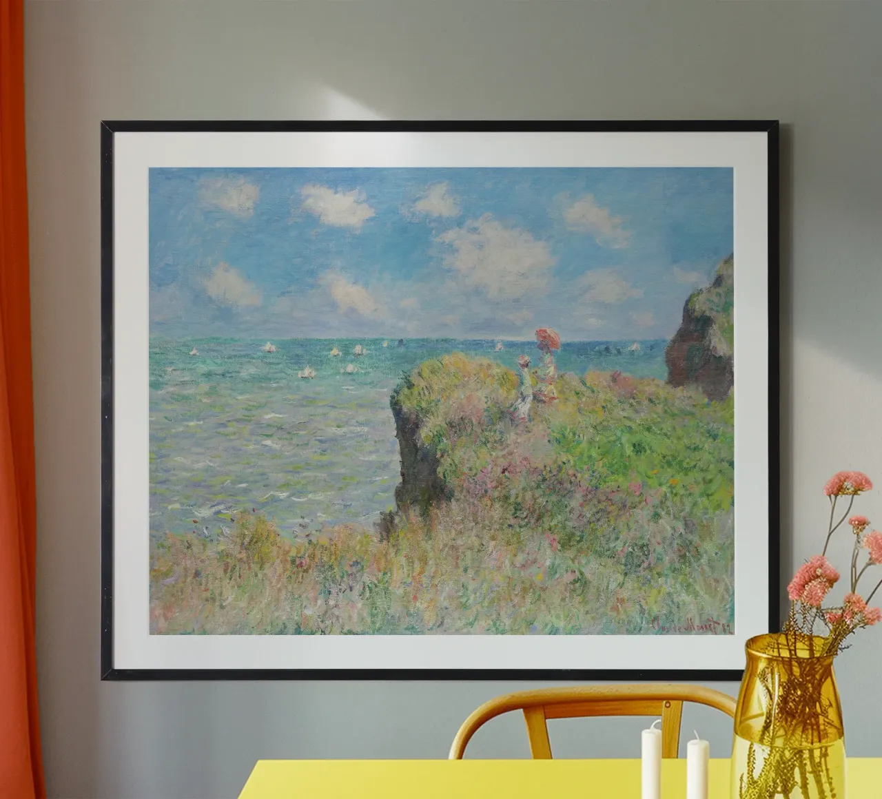 Passeggiata sulla scogliera a Pourville (1882) di Claude Monet. poster con telaio in plastica da Monet Art Prints