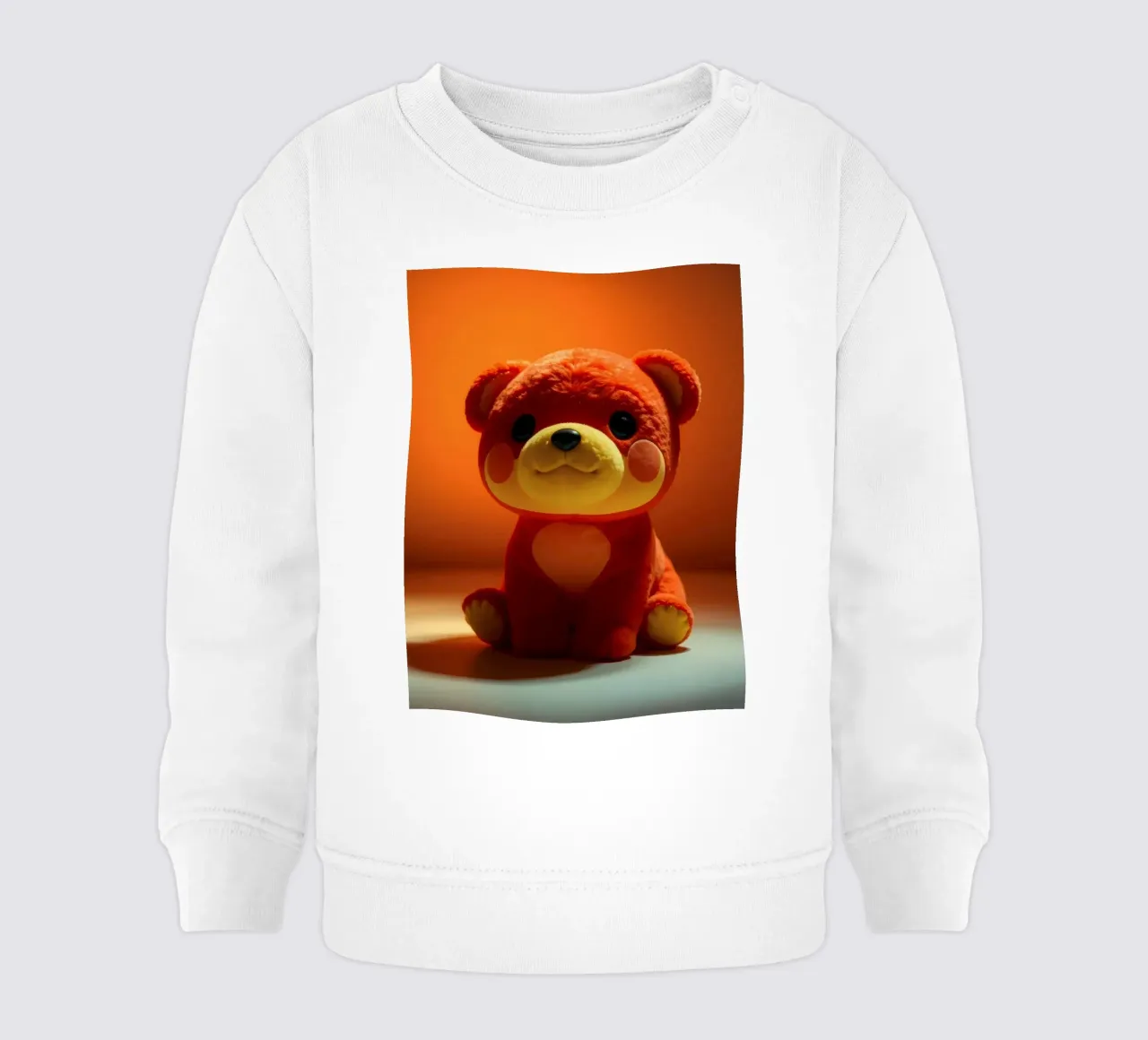 orso di peluche arancione seduto su una superficie liscia in ambiente felpa neonato da DesignDoodle