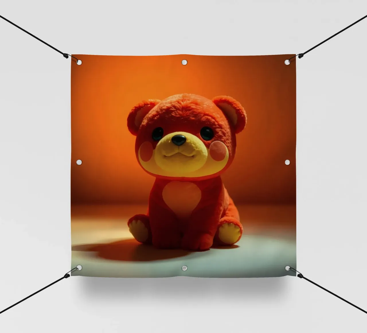 orso di peluche arancione seduto su una superficie liscia in ambiente telo in pvc da DesignDoodle