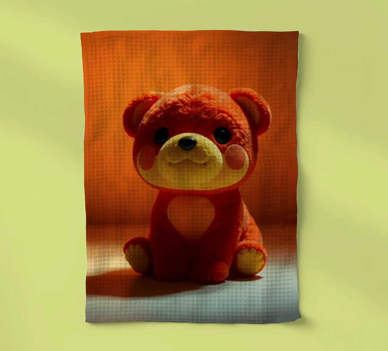 orangefarbener Plüschbär, der auf einer glatten Oberfläche in einer Umgebung sitzt Geschirrtuch von DesignDoodle