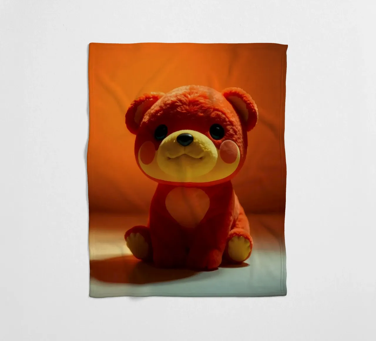 orangefarbener Plüschbär, der auf einer glatten Oberfläche in einer Umgebung sitzt Fleecedecke von DesignDoodle