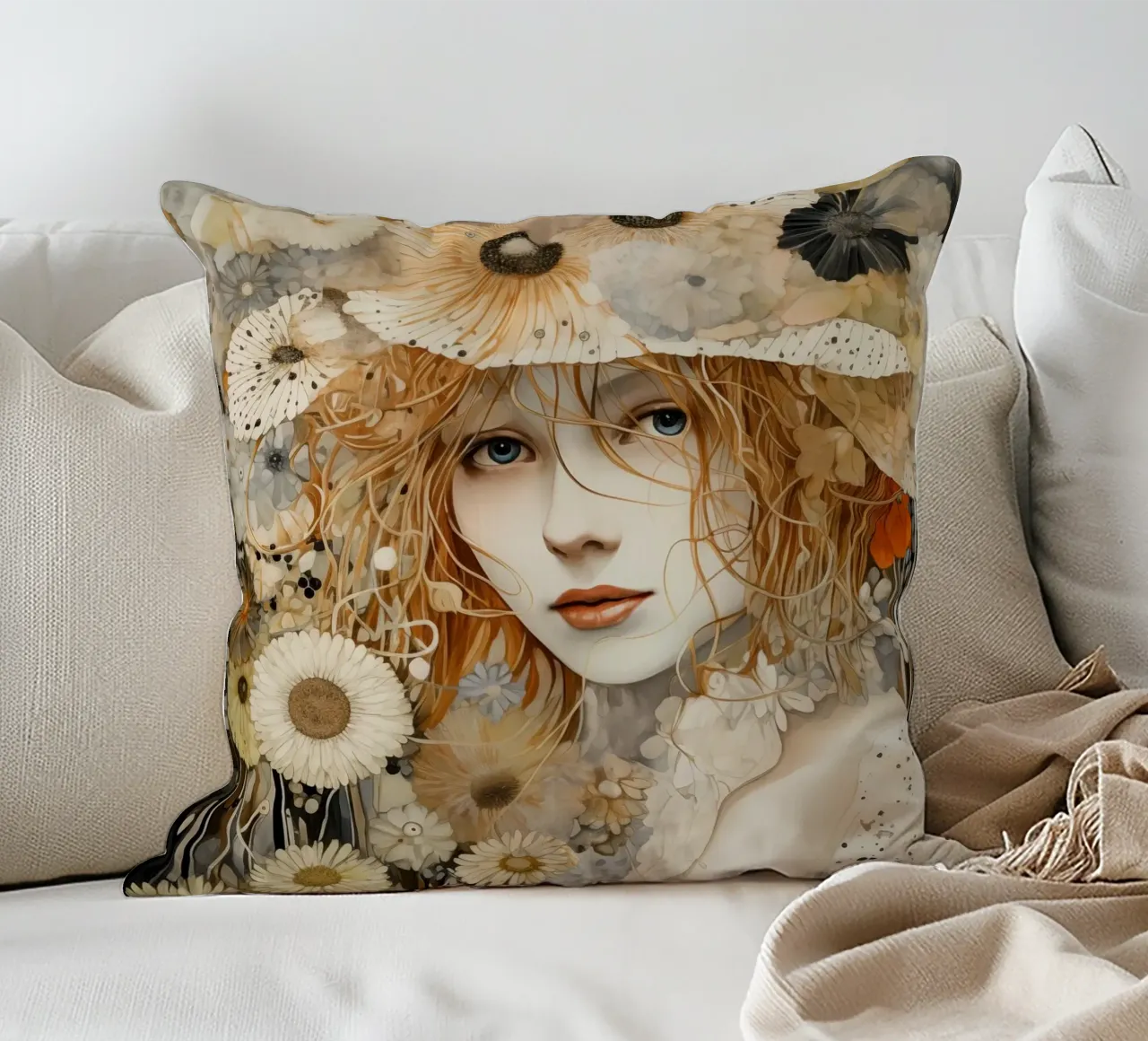 Donna con fiori cuscino da Imagine