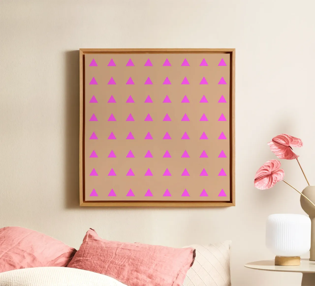 Neon Triangles Pink tela con Cornice a cassetta da SilverPegasus