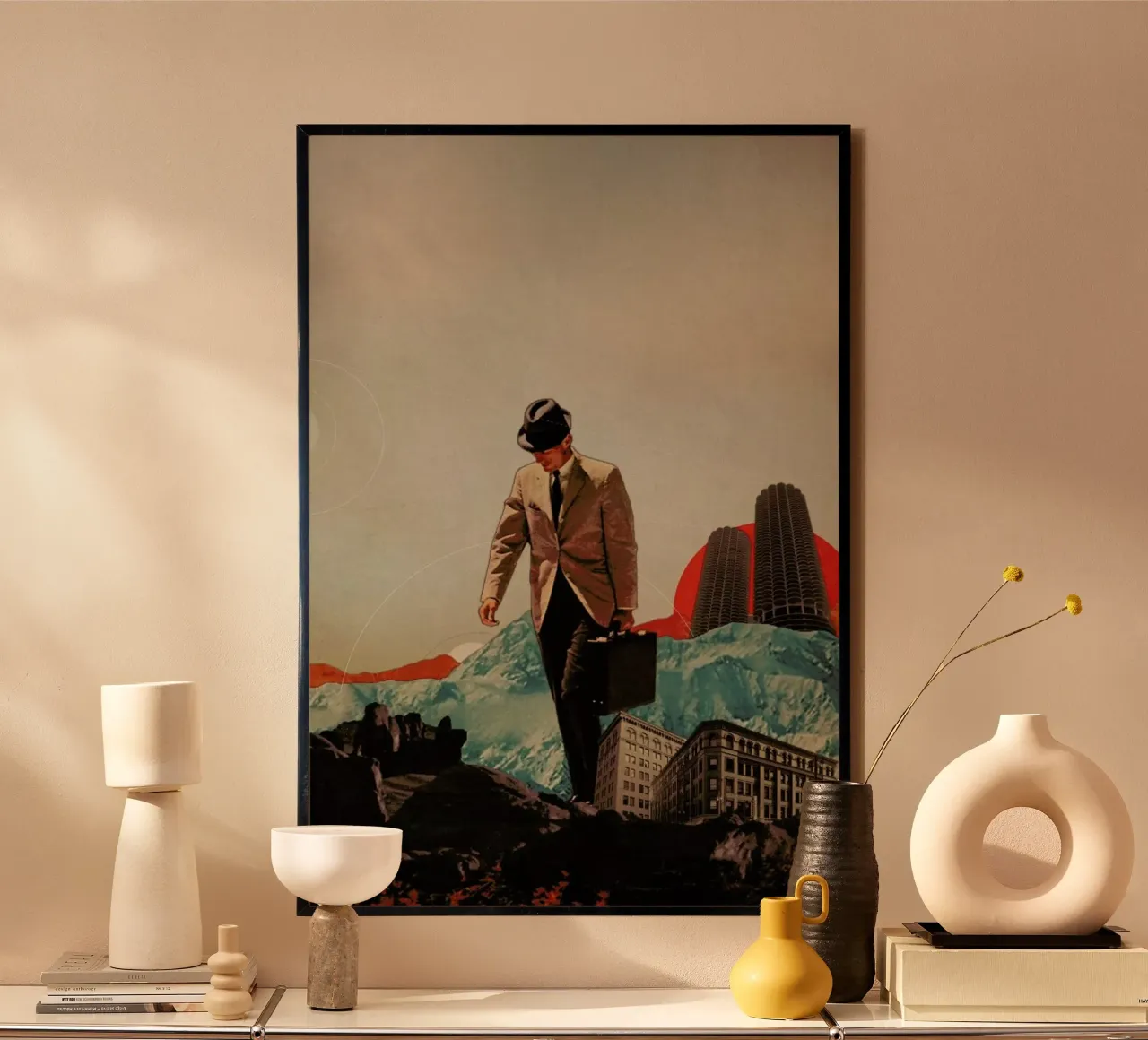 Leaving Their Cities Behind poster con telaio in alluminio da Frank Moth