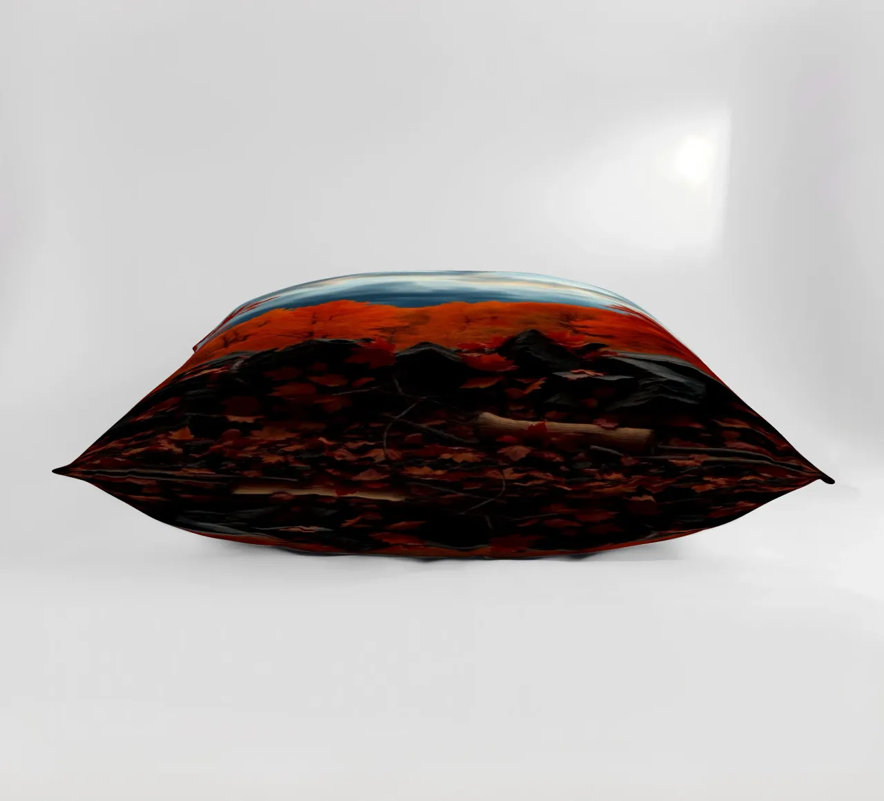 fall foliage transforms forest landscape with dramatic cloud decorative cushion by DesignDoodle