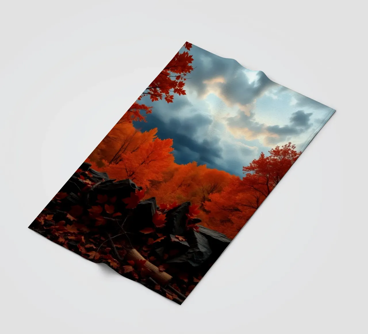 fall foliage transforms forest landscape with dramatic cloud fleece blanket by DesignDoodle