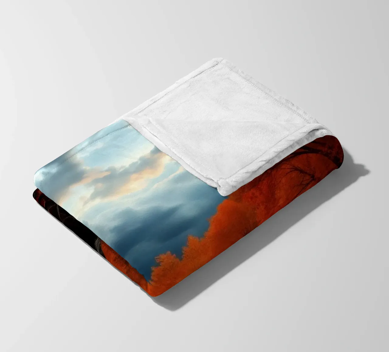 fall foliage transforms forest landscape with dramatic cloud fleece blanket by DesignDoodle
