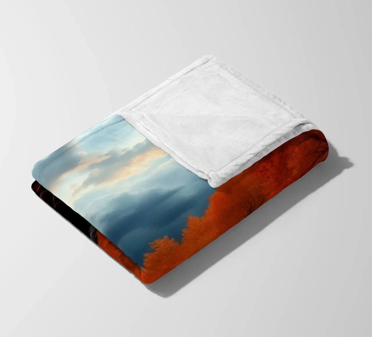 fall foliage transforms forest landscape with dramatic cloud fleece blanket by DesignDoodle