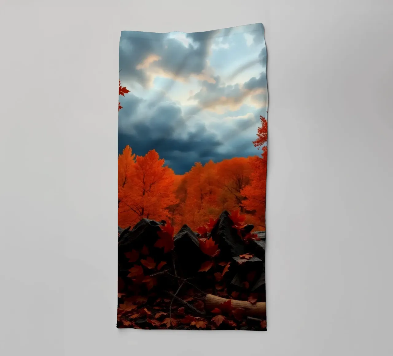 fall foliage transforms forest landscape with dramatic cloud towel by DesignDoodle