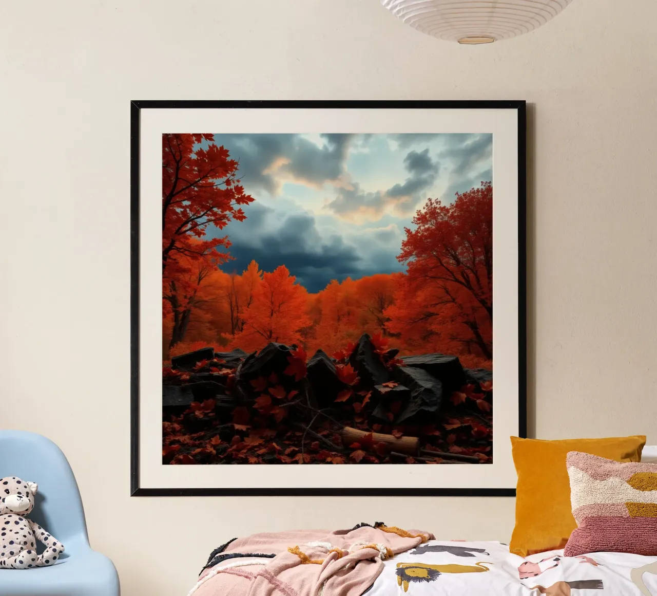 fall foliage transforms forest landscape with dramatic cloud hahnemühle by DesignDoodle
