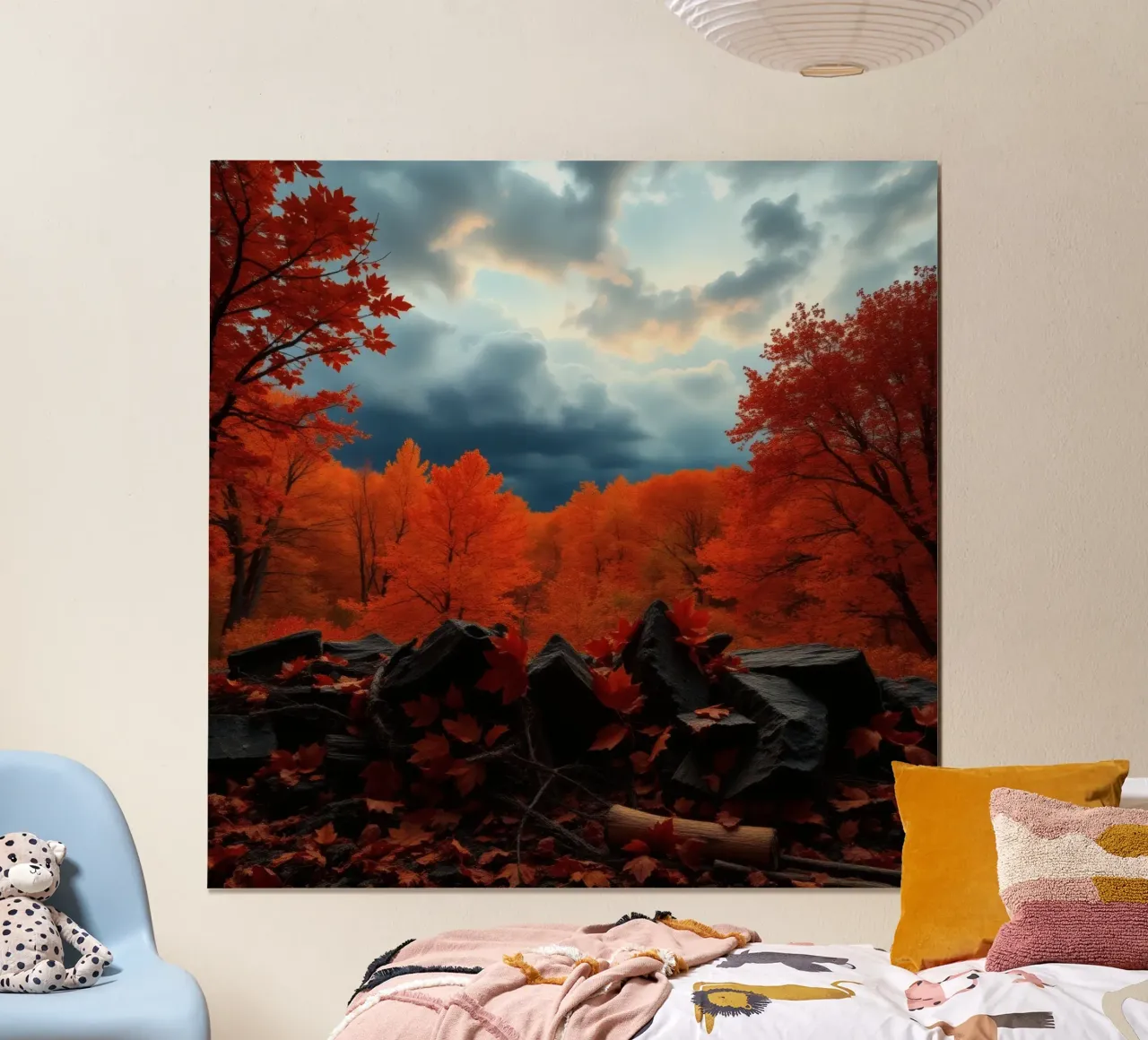 fall foliage transforms forest landscape with dramatic cloud hahnemühle by DesignDoodle