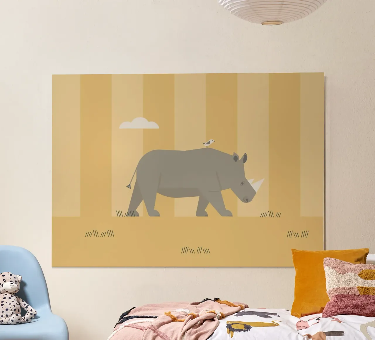 Rhinozeros in der Savanne Poster mit Aluminium Rahmen von Carolin Vonhoff