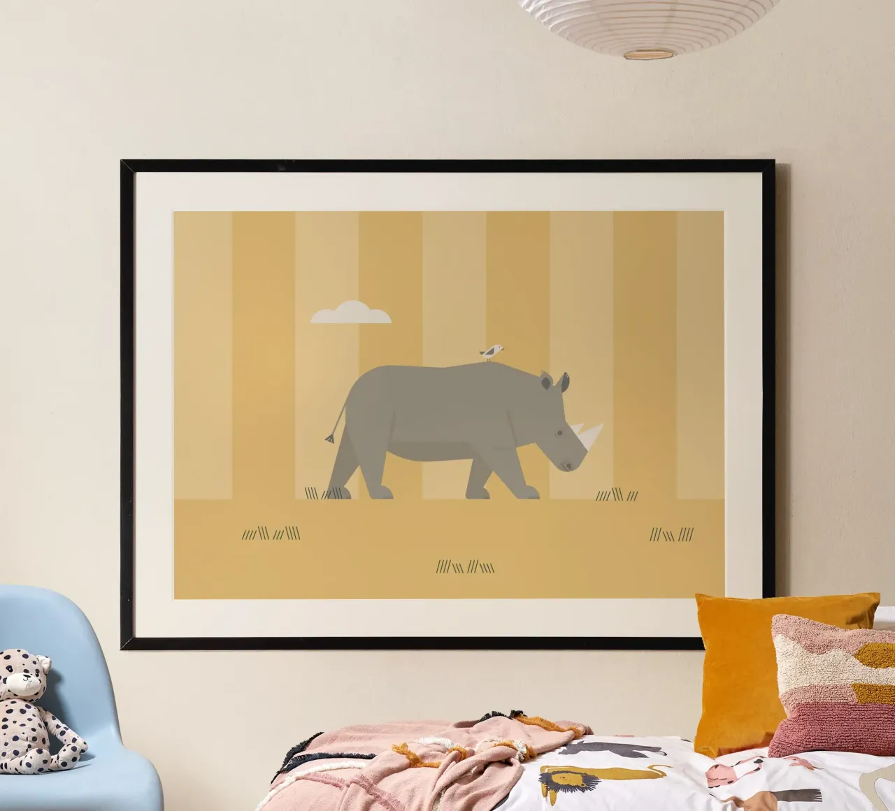 Rhinozeros in der Savanne Poster mit Aluminium Rahmen von Carolin Vonhoff