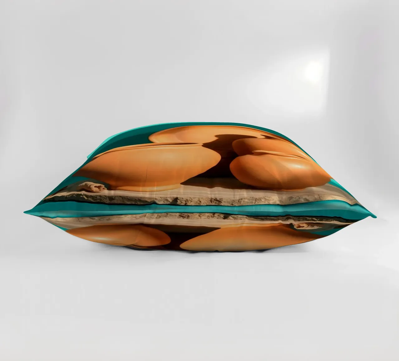 Pentole e piatti di terracotta disposti su un piatto di legno cuscino da DesignDoodle
