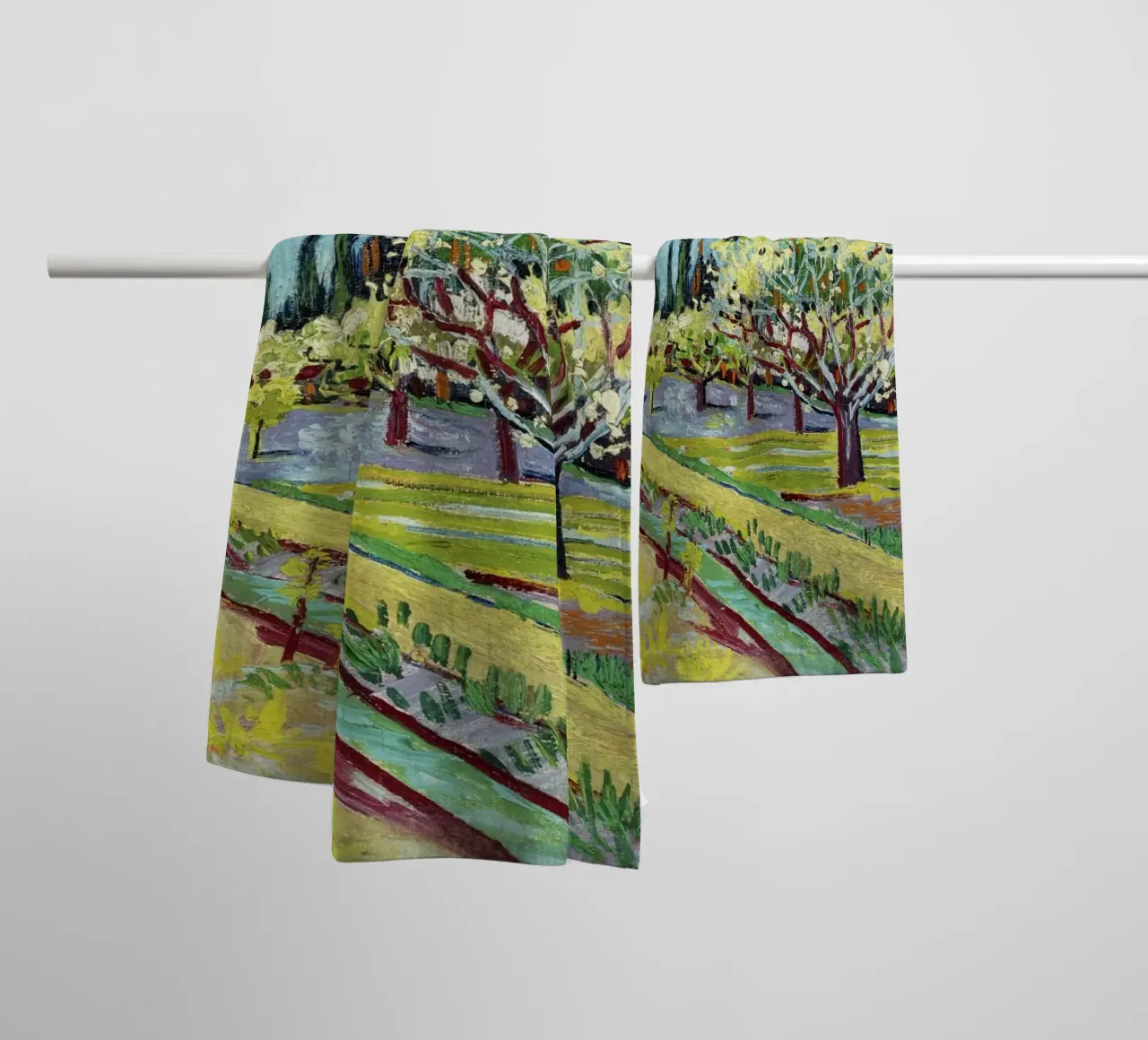 Vincent van Gogh – Orchard Bordered by Cypresses (1888) towel by Van Gogh Prints