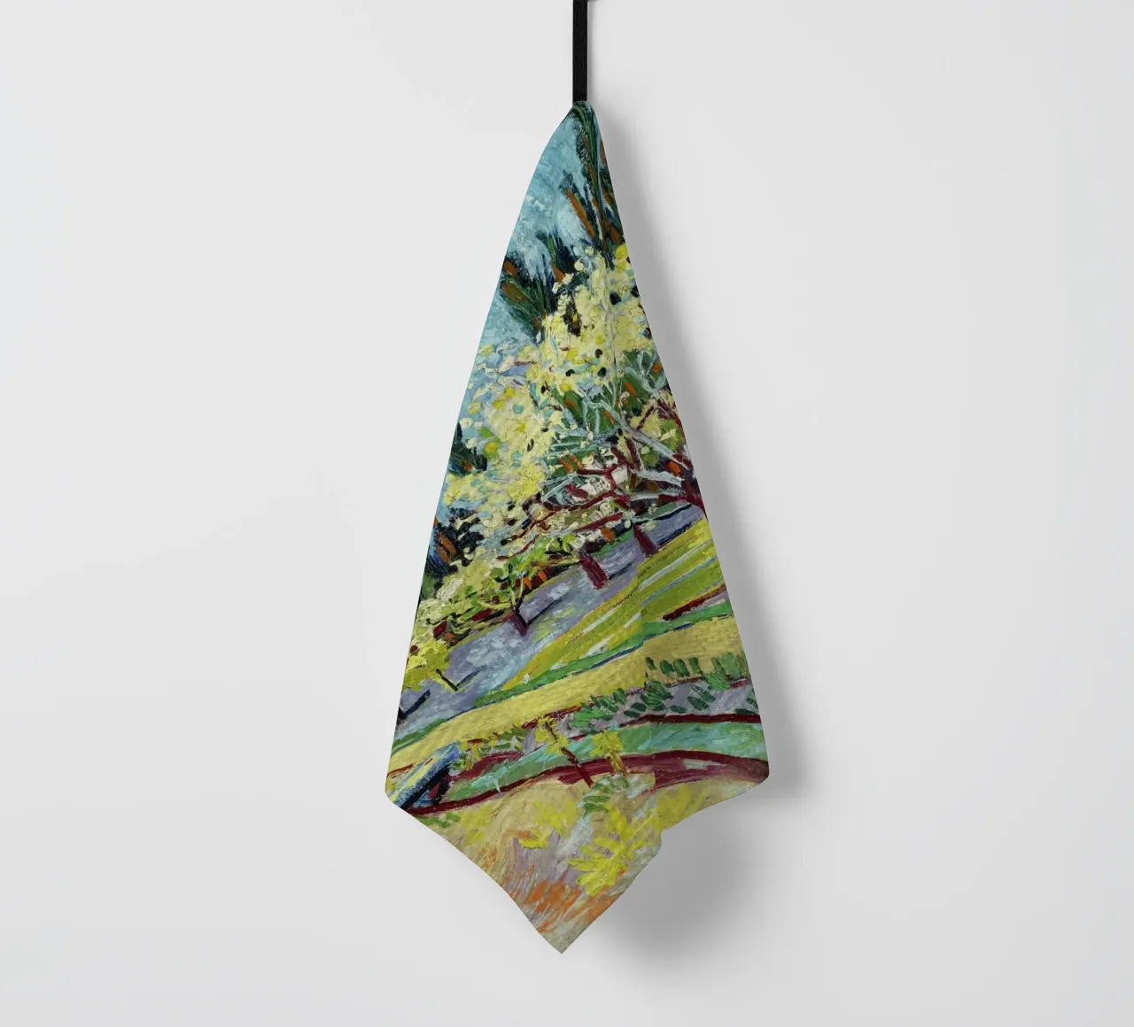 Vincent van Gogh – Orchard Bordered by Cypresses (1888) tea towel by Van Gogh Prints