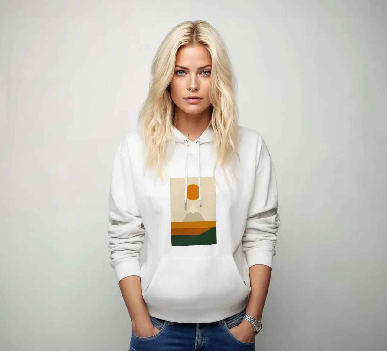 Fuji - Sole ocra su silenzio beige felpa con cappuccio da Affiches Soleil & Déco Lumineuse – Sunny