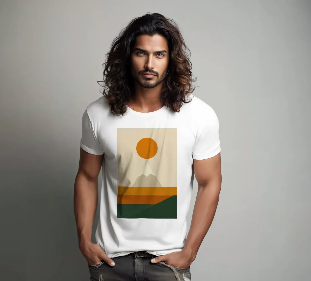 Fuji - Sole ocra su silenzio beige t-shirt da Affiches Soleil & Déco Lumineuse – Sunny