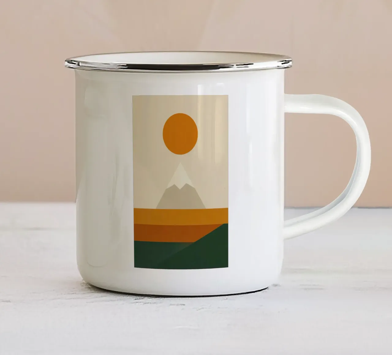 Fuji - Sole ocra su silenzio beige tazza in smalto da Affiches Soleil & Déco Lumineuse – Sunny