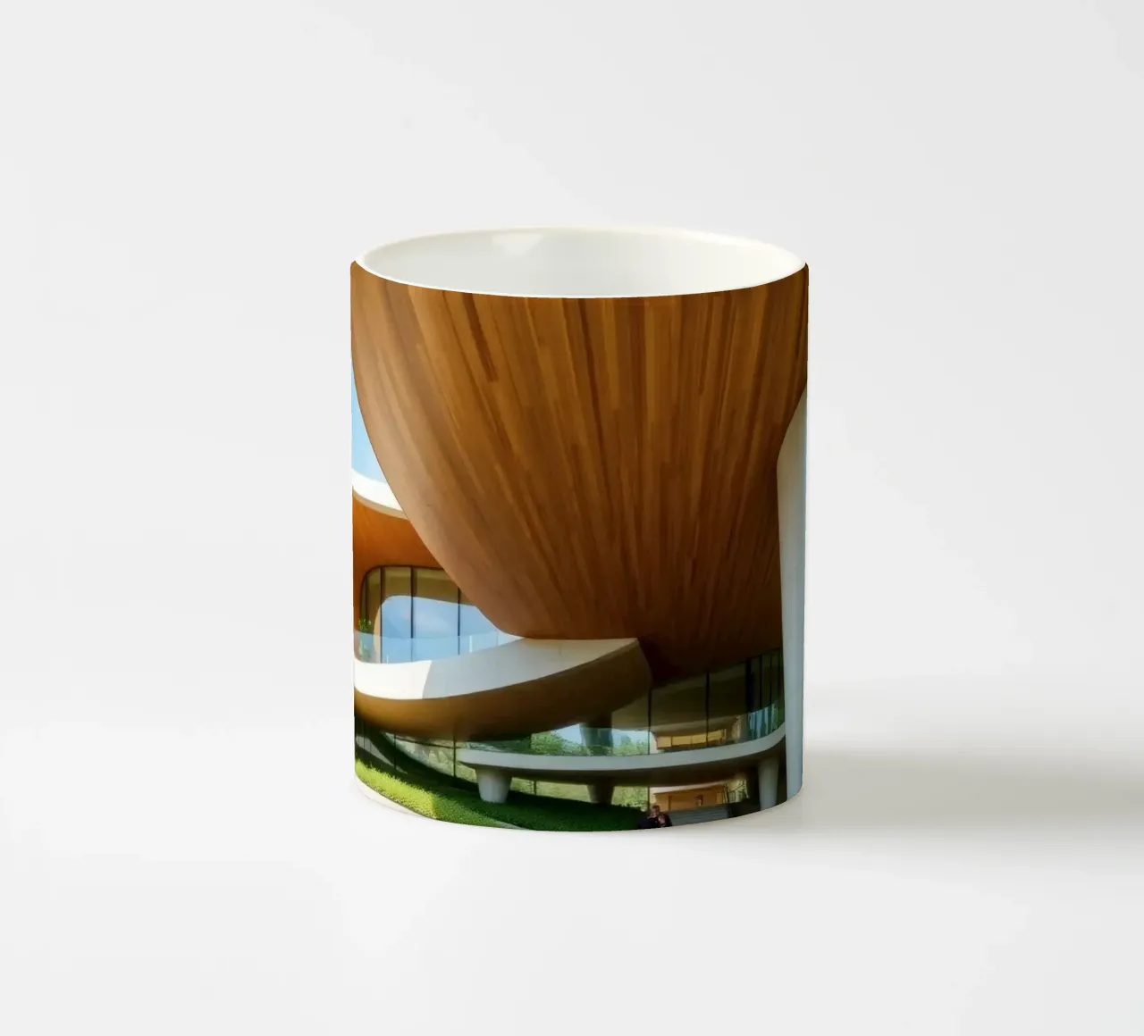 Modern architectonisch ontwerp met vloeiende rondingen keramische mok van DesignDoodle