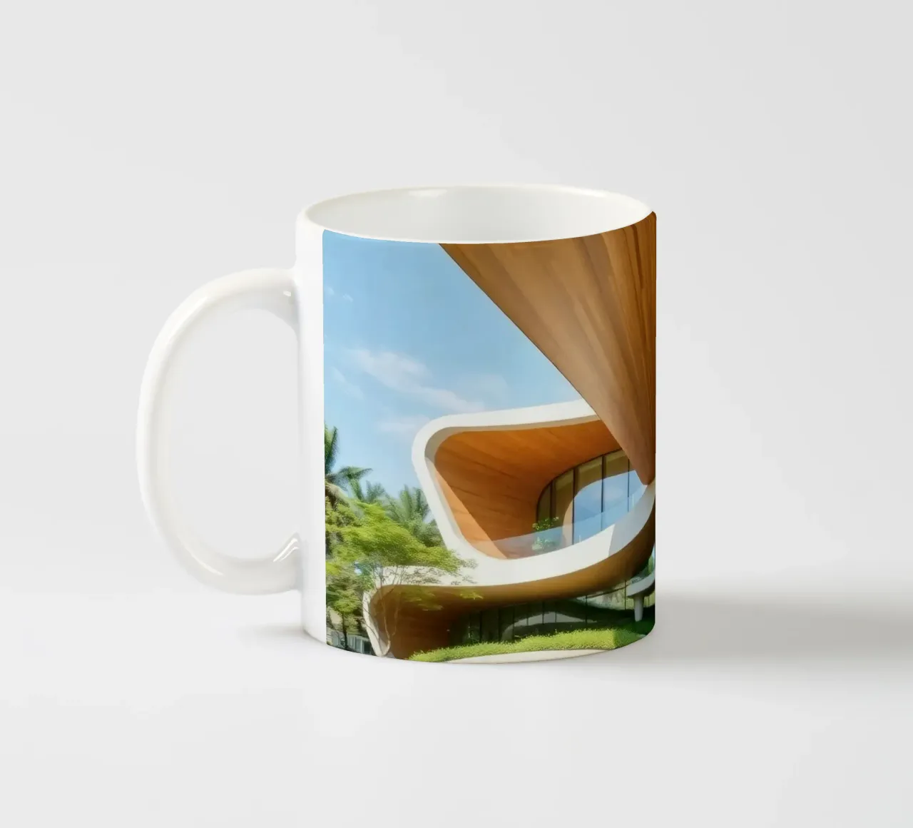Modern architectonisch ontwerp met vloeiende rondingen keramische mok van DesignDoodle