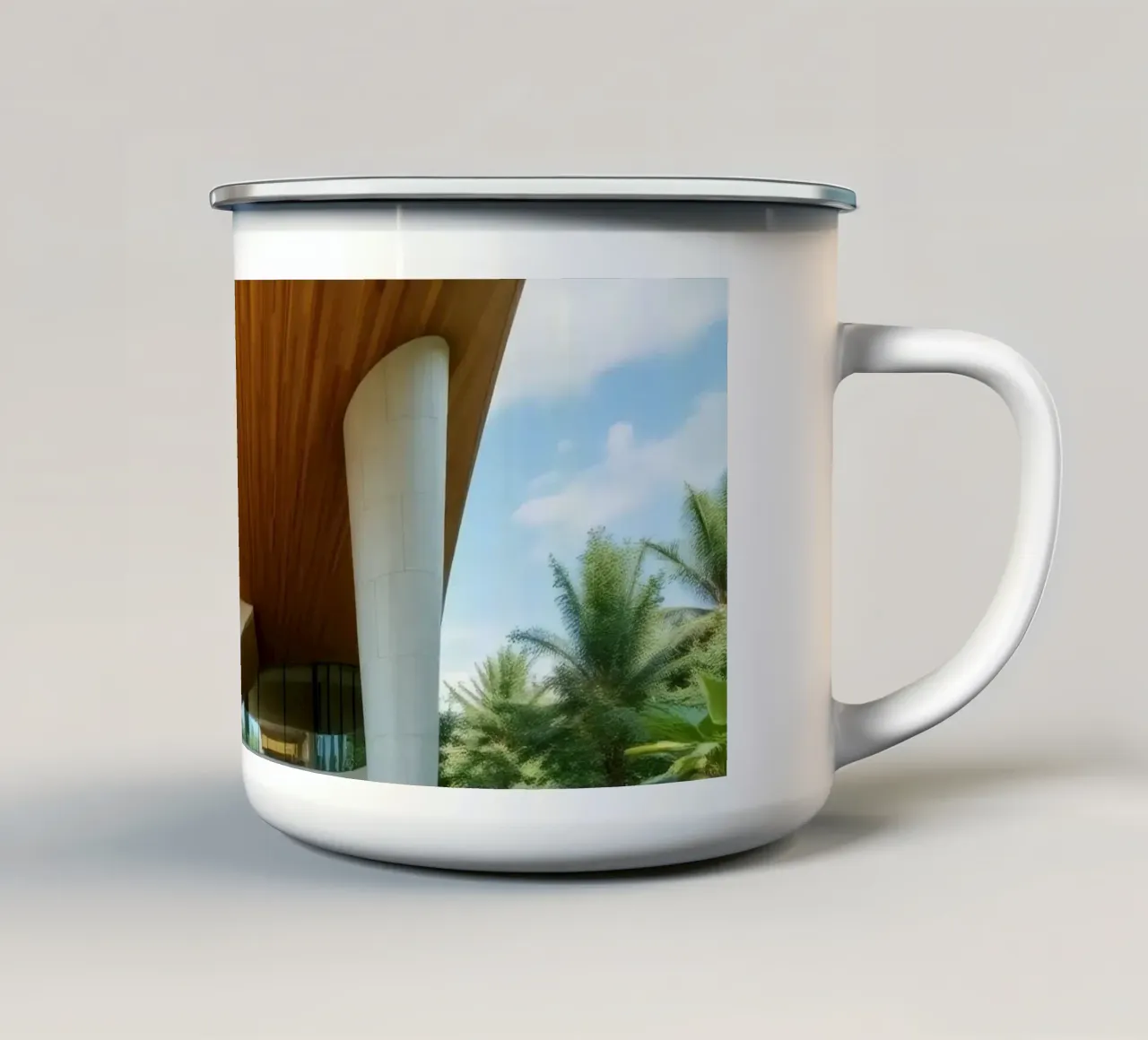 Conception architecturale moderne avec des courbes prononcées mug en émail de DesignDoodle