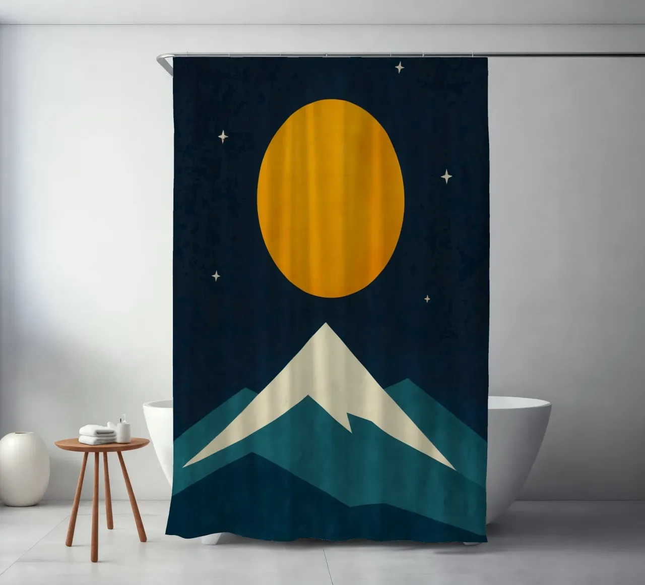 Fuji - Graphic Night in Moonlight shower curtain by Affiches Soleil & Déco Lumineuse – Sunny