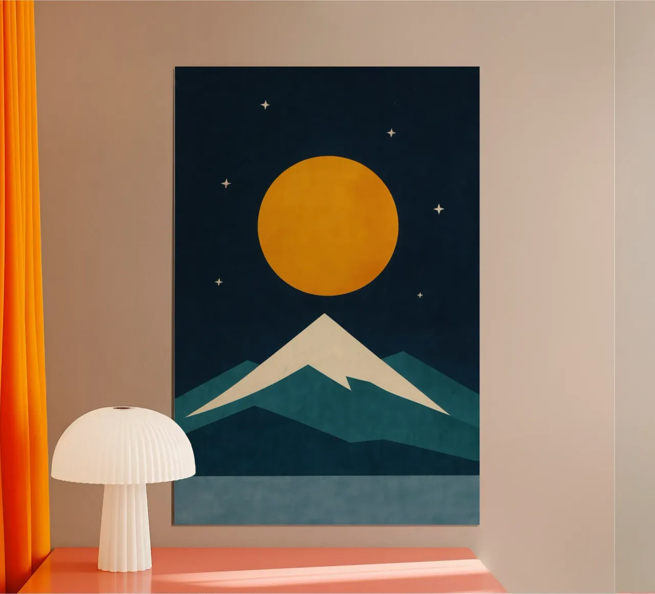 Fuji - Grafische nacht bij maanlicht poster van Affiches Soleil & Déco Lumineuse – Sunny