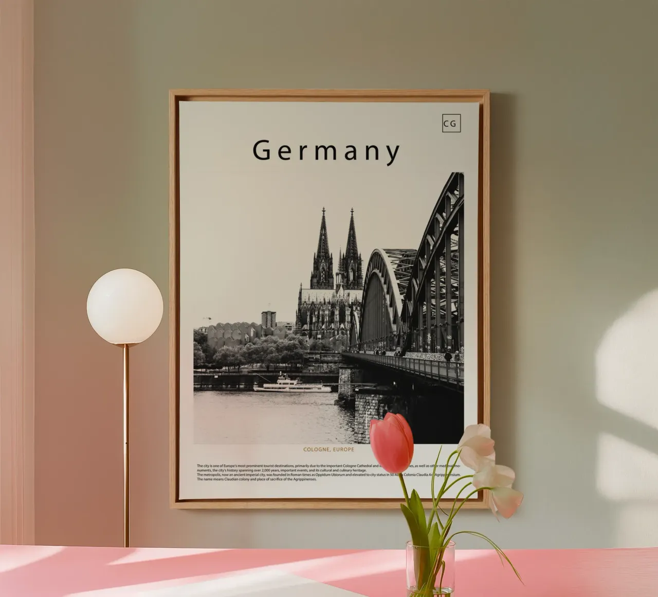 Wandkunst uit Keulen, Duitsland canvas met Baklijst van ✈ world in frame