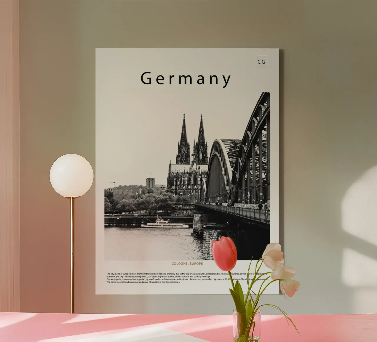 Wandkunst uit Keulen, Duitsland canvas met Baklijst van ✈ world in frame