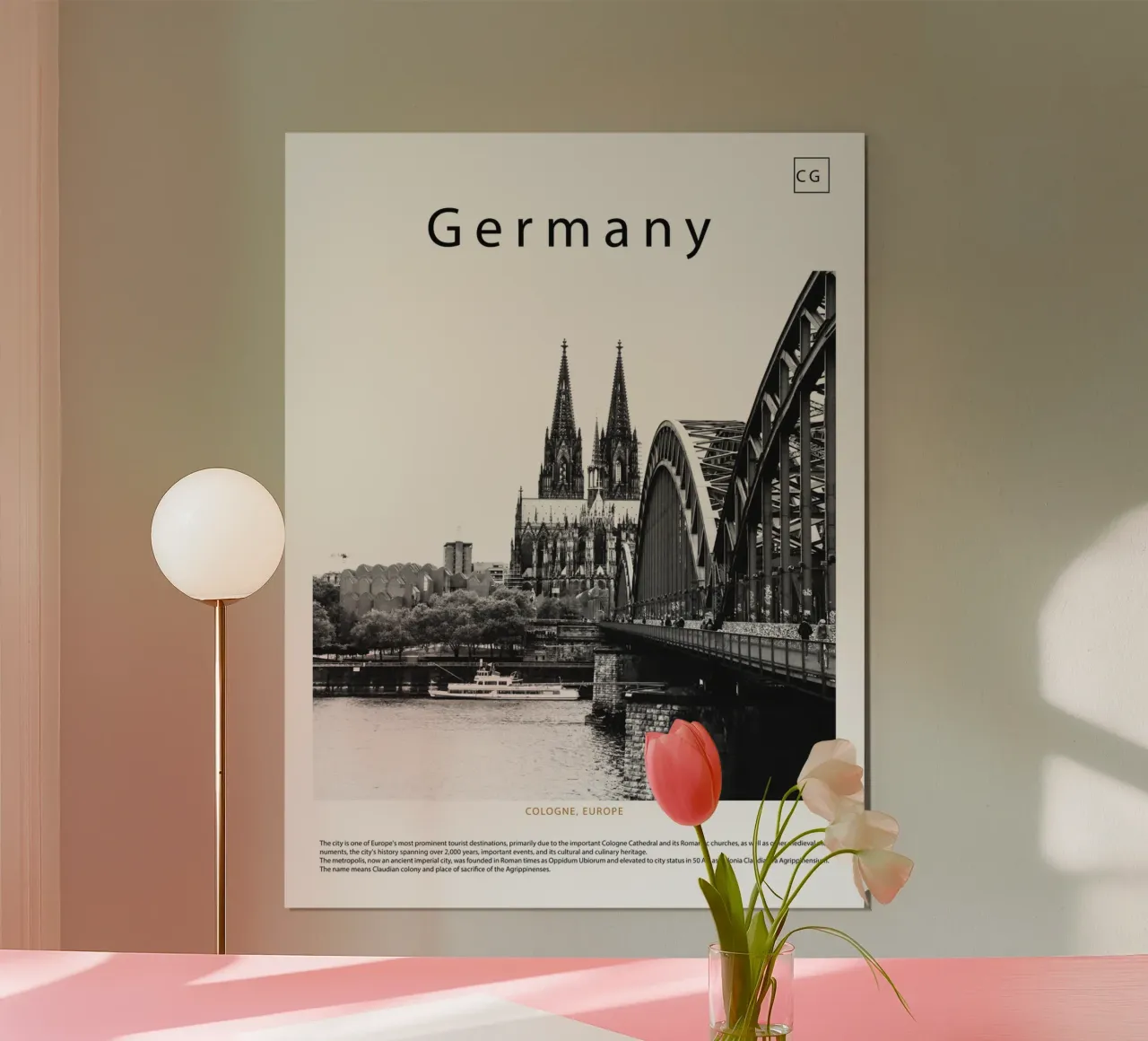 Arte murale da Colonia, Germania poster con telaio in plastica da ✈ world in frame