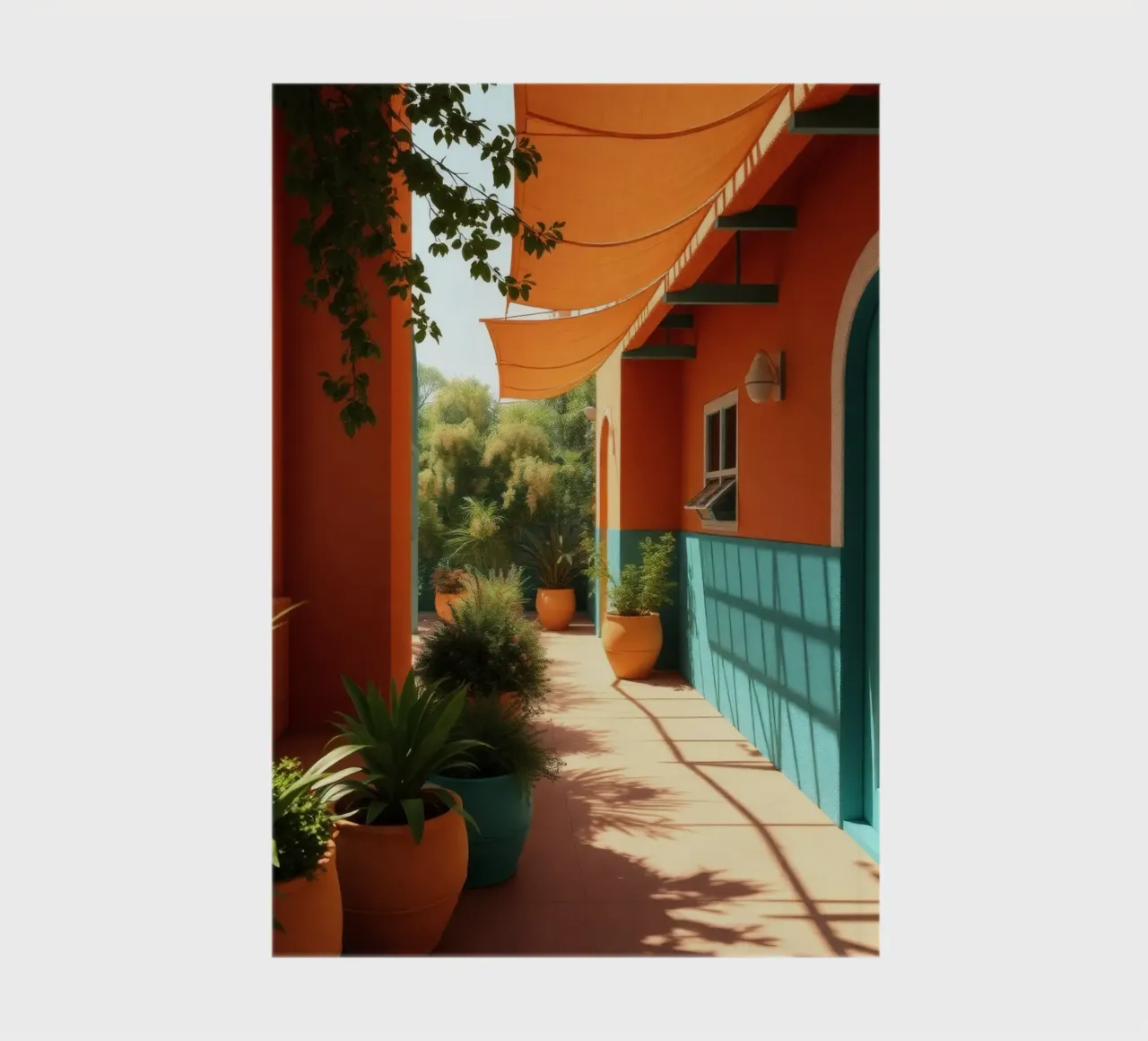 courtyard with colorful walls and plants under sunny sky notebook by DesignDoodle