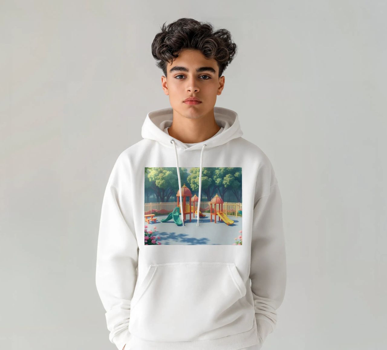 zona de juegos repleta de toboganes de colores y estructuras de juego sudadera con capucha de DesignDoodle