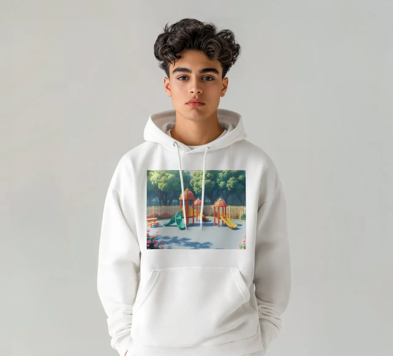 parco giochi pieno di scivoli colorati e strutture di gioco felpa con cappuccio da DesignDoodle