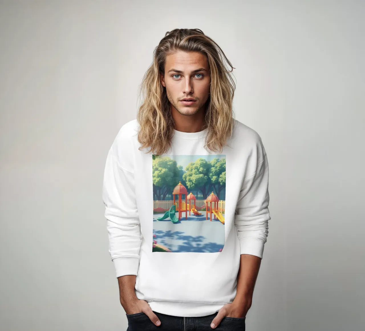 playground filled with colorful slides and play structures sweatshirt by DesignDoodle