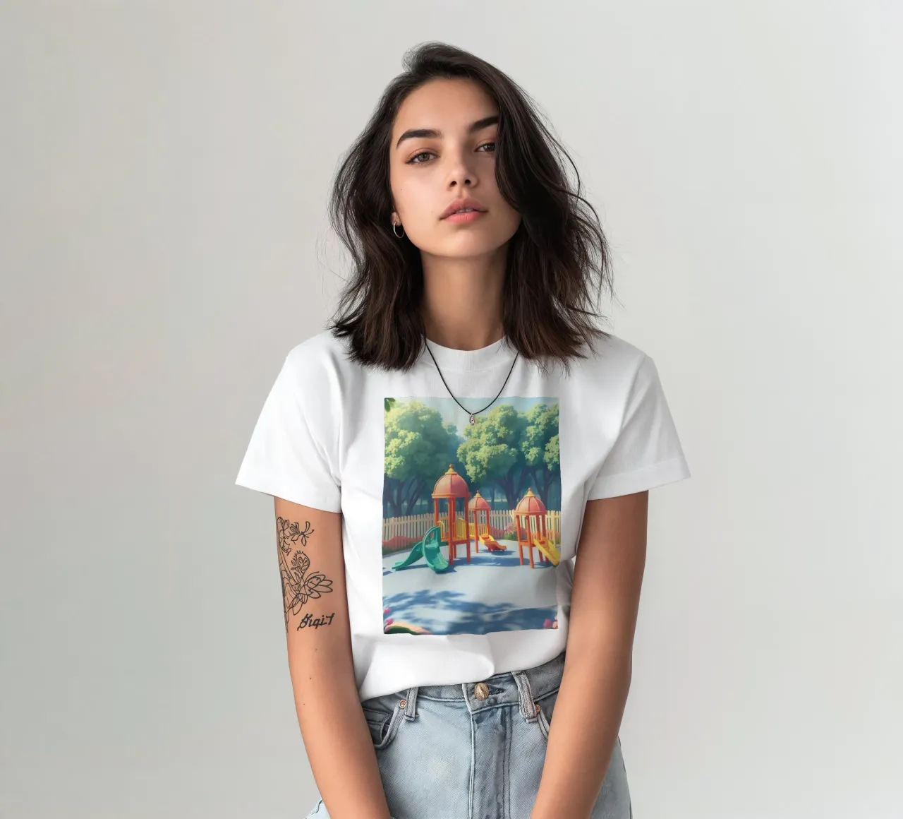 parco giochi pieno di scivoli colorati e strutture di gioco t-shirt da DesignDoodle