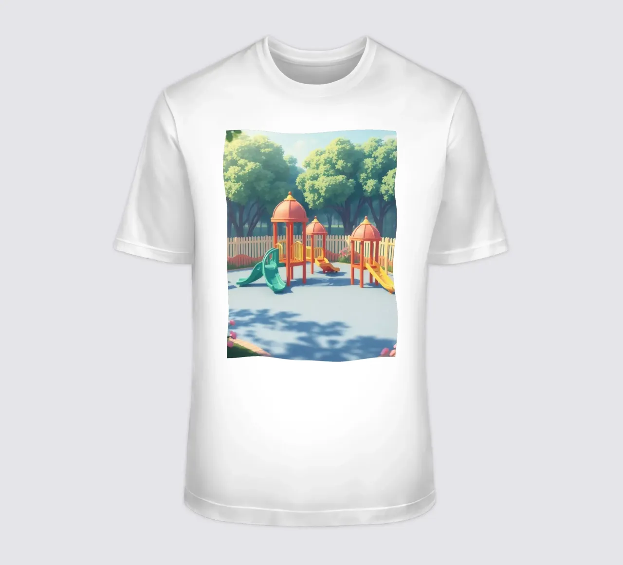 parco giochi pieno di scivoli colorati e strutture di gioco t-shirt da DesignDoodle