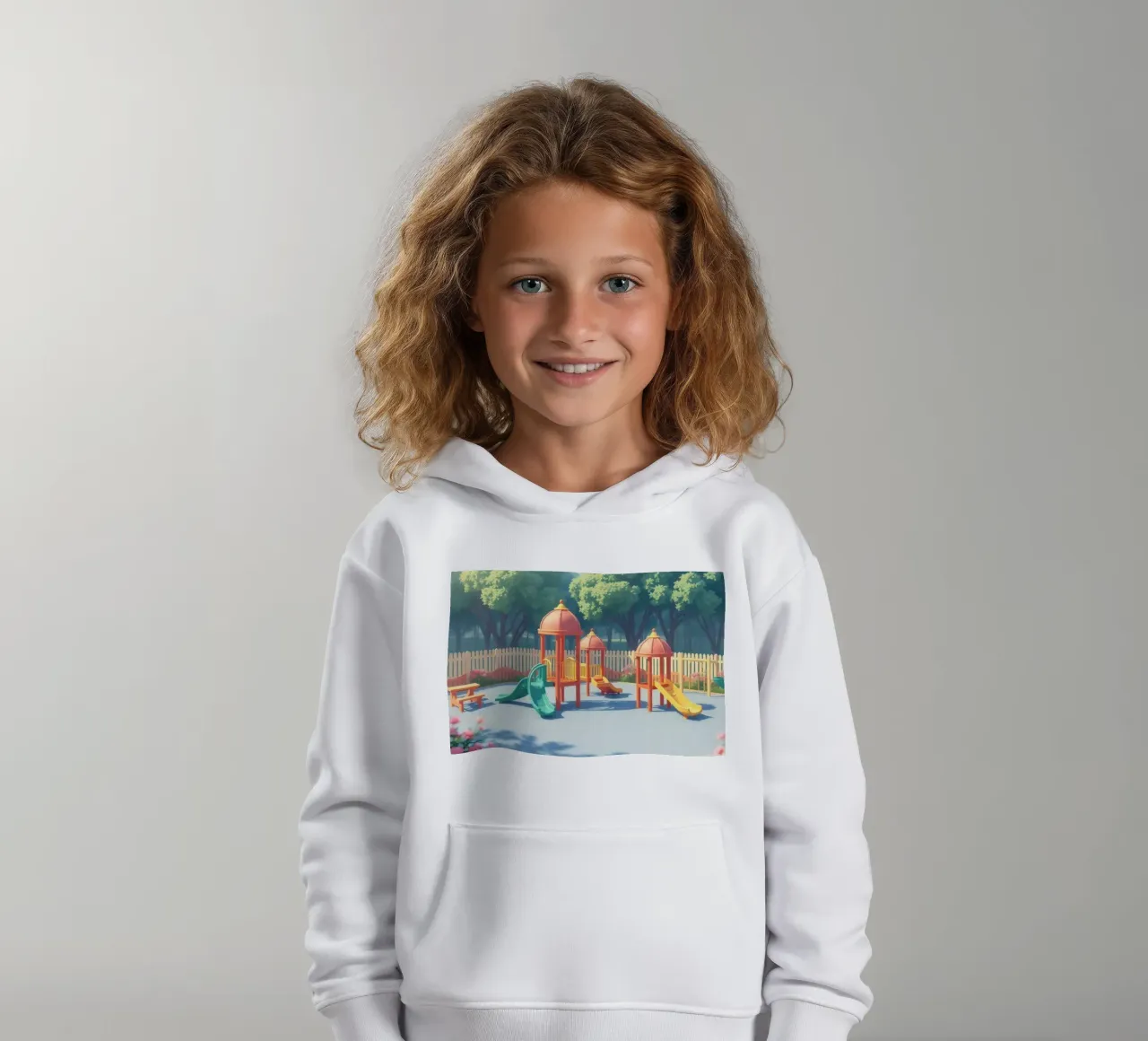 playground filled with colorful slides and play structures kids hoodie by DesignDoodle