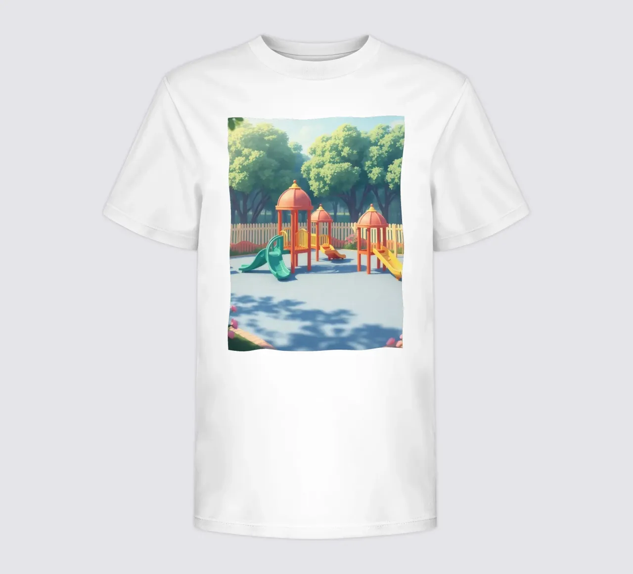 playground filled with colorful slides and play structures kids t-shirt by DesignDoodle