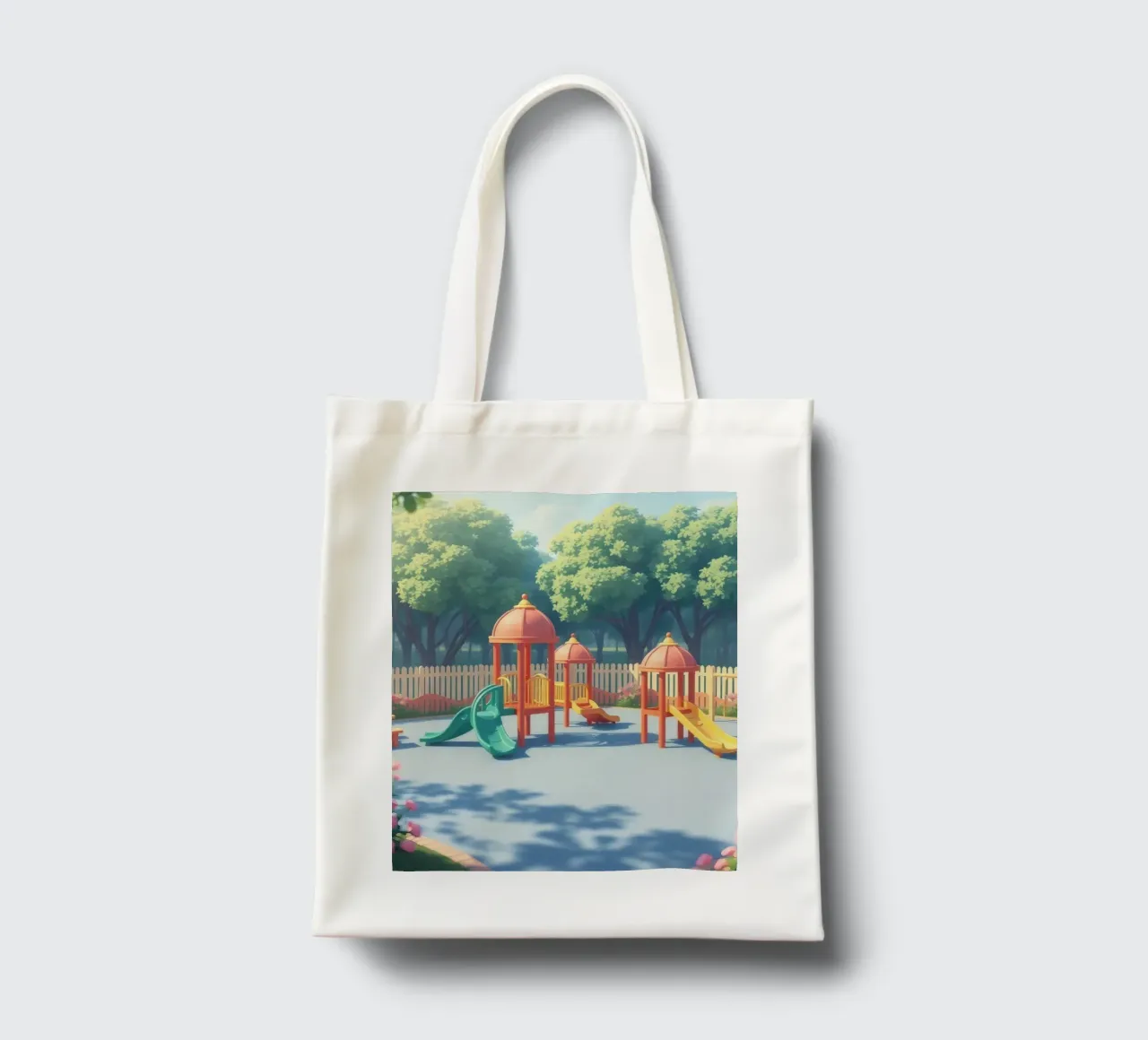 parco giochi pieno di scivoli colorati e strutture di gioco borsa in juta da DesignDoodle