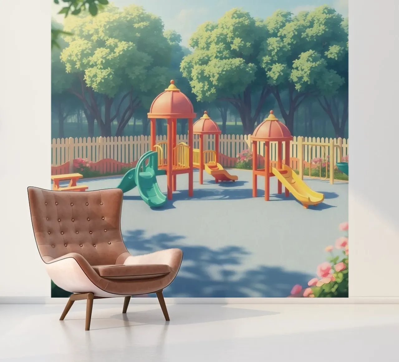 playground filled with colorful slides and play structures photo wallpaper by DesignDoodle