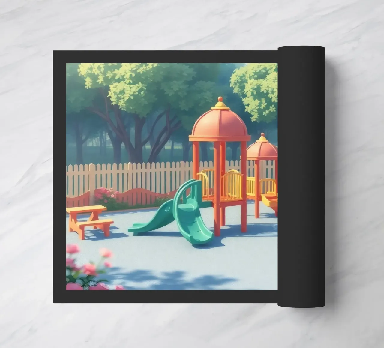 parco giochi pieno di scivoli colorati e strutture di gioco zerbino da DesignDoodle