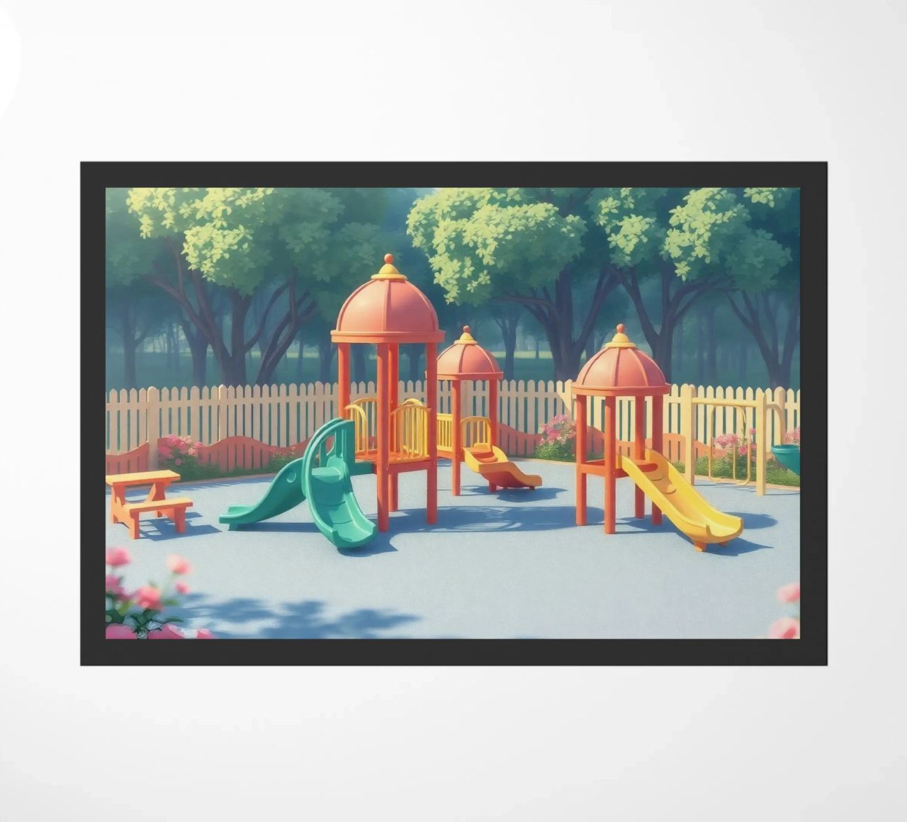 zona de juegos repleta de toboganes de colores y estructuras de juego felpudo de DesignDoodle