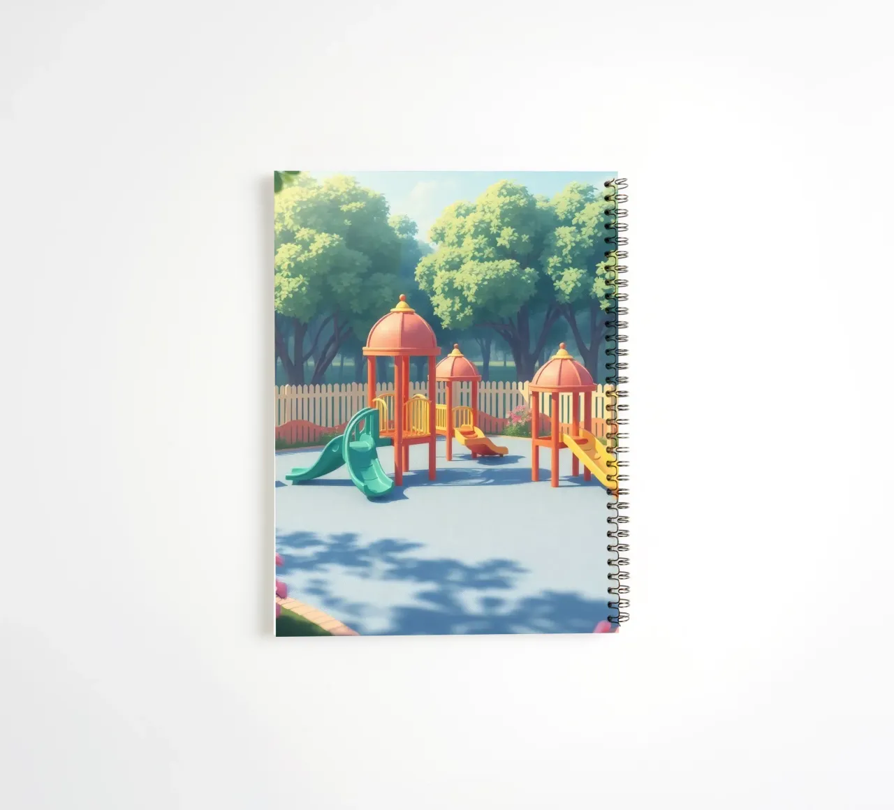 parco giochi pieno di scivoli colorati e strutture di gioco diario ad anelli da DesignDoodle