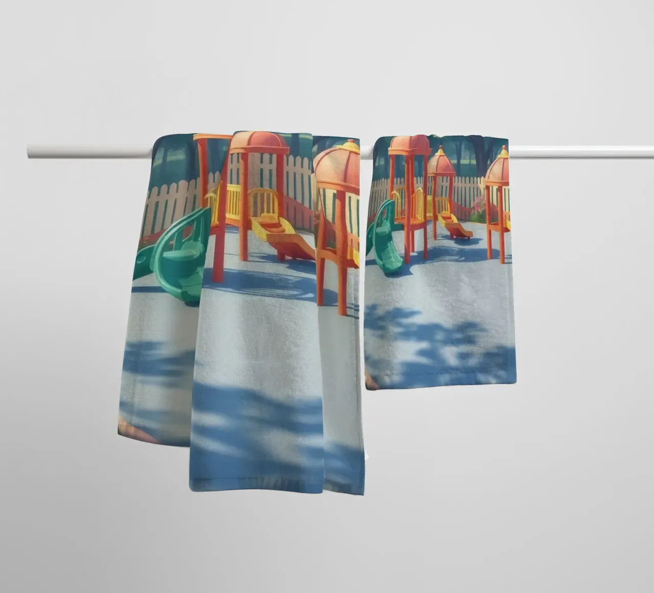 playground filled with colorful slides and play structures towel by DesignDoodle