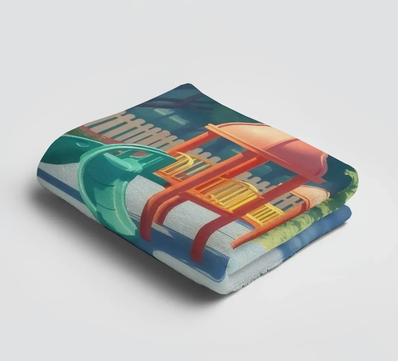 playground filled with colorful slides and play structures towel by DesignDoodle