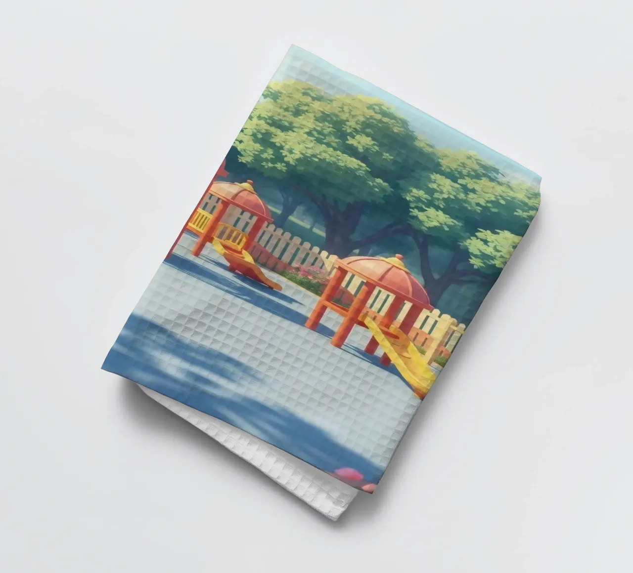 playground filled with colorful slides and play structures tea towel by DesignDoodle