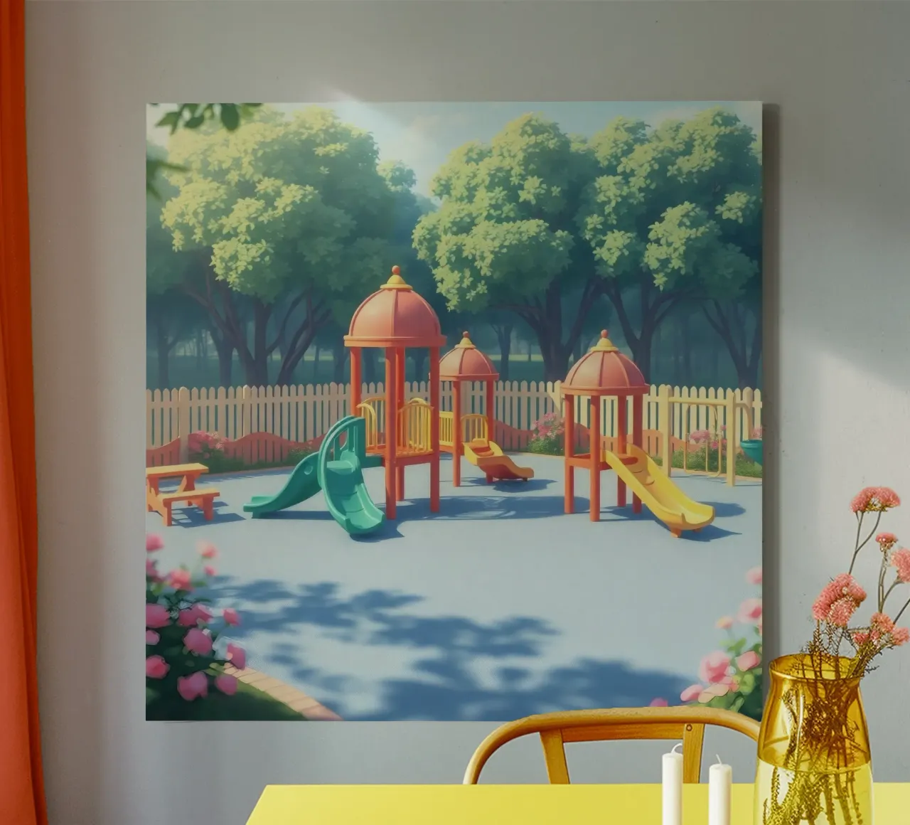 playground filled with colorful slides and play structures canvas by DesignDoodle