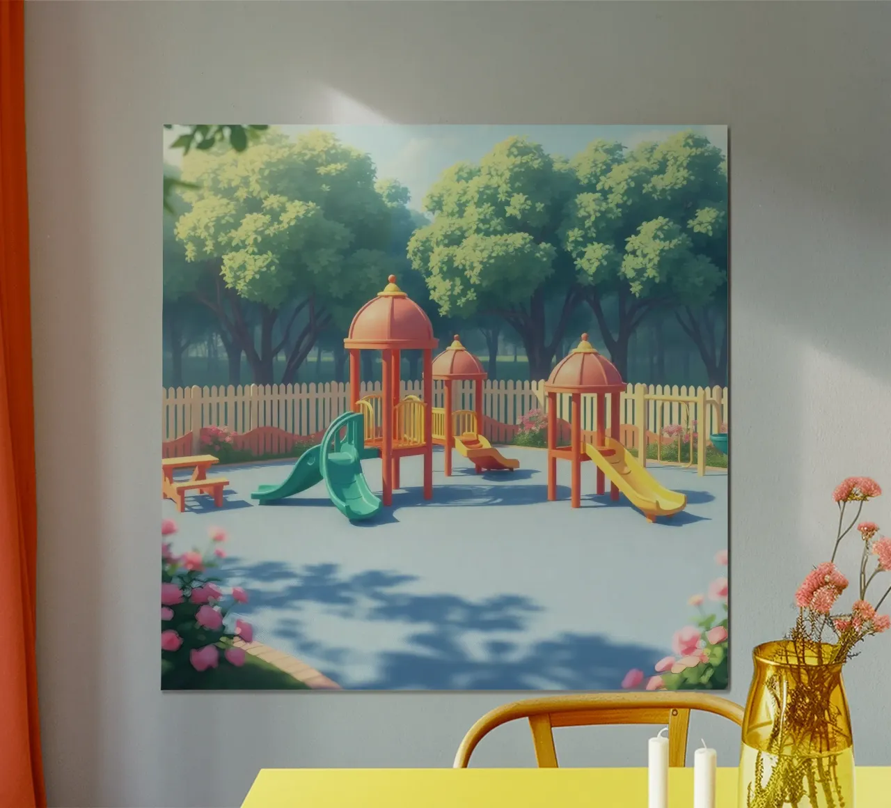 aire de jeux remplie de toboggans et de structures de jeux colorés poster de DesignDoodle